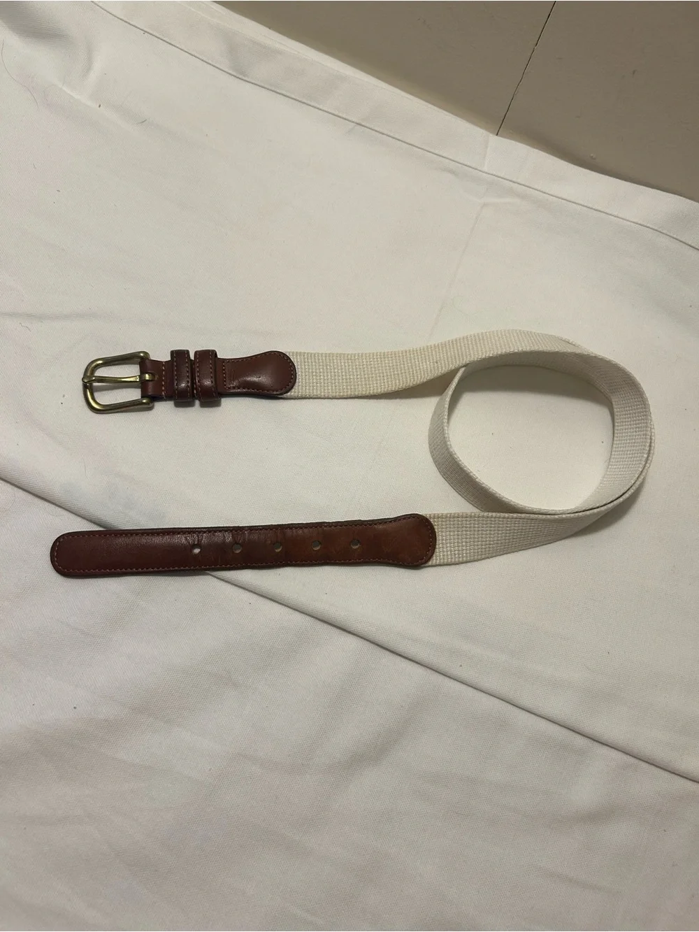 Vintage COACH Sz 36” Natural LINEN Belt Brown Leather and Brass Buckle
